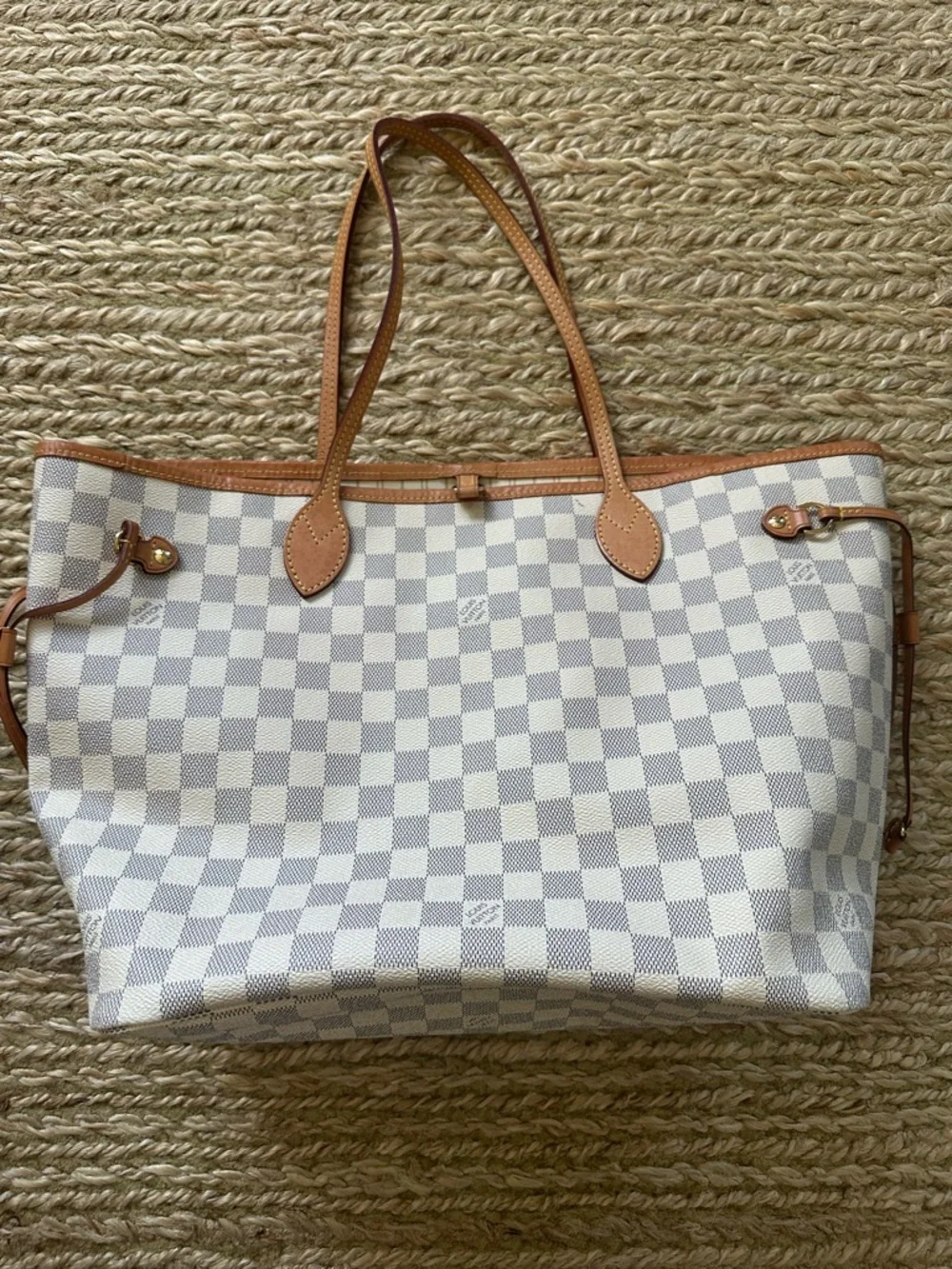 Louis Vuitton Damier Azur Canvas Tote with Tan Leather Trim - Picture 2 of 6